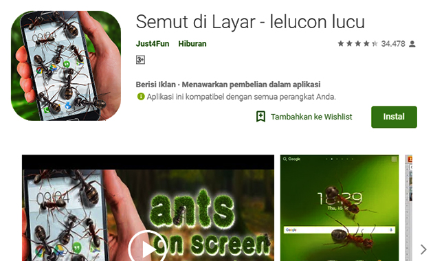 Aplikasi Semut di Layar